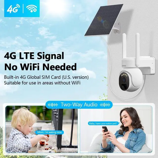 Alt view image 2 of 7 - OOSSXX 4G LTE Cellular Security Camera Solar Security Cameras Wireless Outdoor,4MP Indoor Solar Battery PTZ WiFi Camera for Home Security System with PIR,2-Way Audio,SIM Card Included