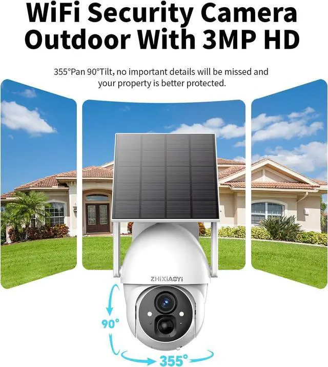 Alt view image 4 of 7 - Solar Security Camera Outdoor Wireless, 2K Home/Outdoor Security Cameras Wireless, 2.4 GHz 360° Solar Security Cameras, No Blind Spots, PIR Motion Detection, 2-Way Audio, Security Camera