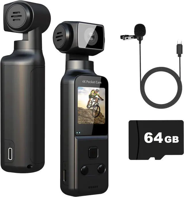 Main image of 4K Body Camera with External Microphone, Mini Video & Audio Pocket Cam 270° Rotation Camera for Outdoor Sport, Bike, Travel, Police Law Enforcement, Personal Civilians, 64GB Included