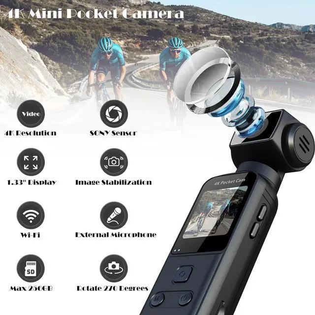 Alt view image 2 of 7 - 4K Body Camera with External Microphone, Mini Video & Audio Pocket Cam 270° Rotation Camera for Outdoor Sport, Bike, Travel, Police Law Enforcement, Personal Civilians, 64GB Included
