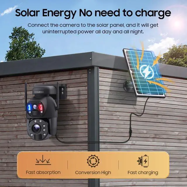Alt view image 4 of 7 - INQMEGA [20X Optical Zoom] 6MP Solar Security Camera with Dual-Screen,Solar Camera Wireless Outdoor,Color Night Vision,Dual Screen,2.4G WiFi
