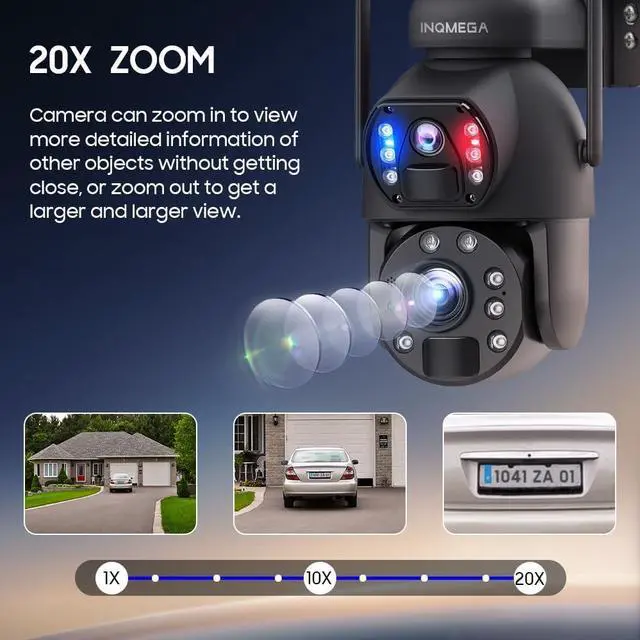 Alt view image 3 of 7 - INQMEGA [20X Optical Zoom] 6MP Solar Security Camera with Dual-Screen,Solar Camera Wireless Outdoor,Color Night Vision,Dual Screen,2.4G WiFi