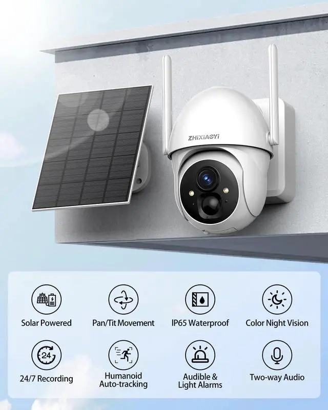 Alt view image 7 of 7 - Solar Security Camera Outdoor Wireless, 2K Home/Outdoor Security Cameras Wireless, 2.4 GHz 360° Solar Security Cameras, No Blind Spots, PIR Motion Detection, 2-Way Audio, Security Camera