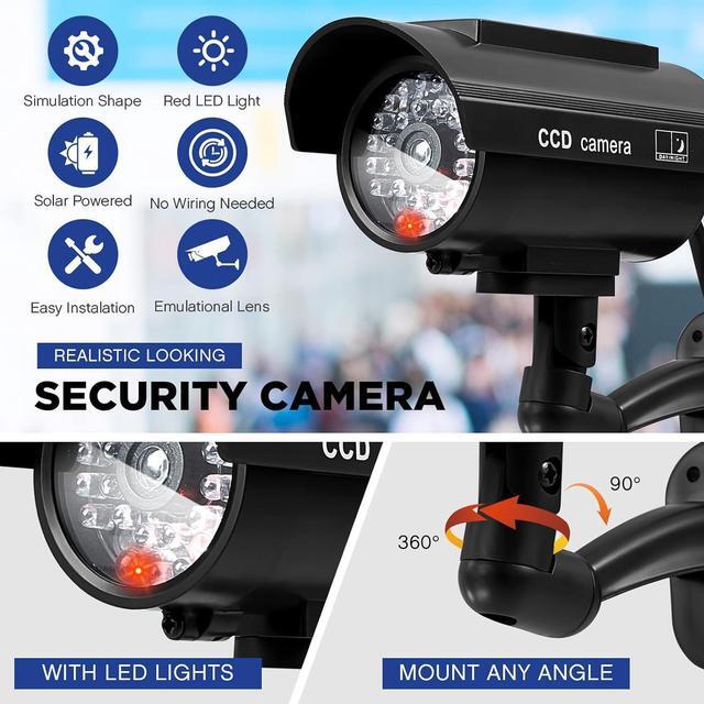 Alt view image 4 of 7 - Kanayu 12 Pieces Solar Powered Fake Security Camera Dummy Security Camera Simulated Surveillance Camera with Realistic Red Flashing Lights for Indoor Outdoor Home Store