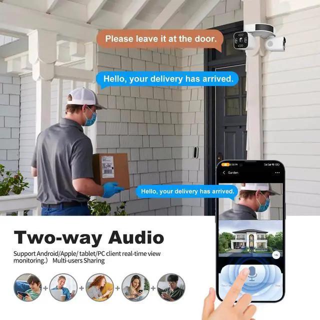 Alt view image 3 of 7 - Dual Lens WiFi Outdoor Cameras For Home Security, 2.5K/5MP House Cameras With Audio And Video, PTZ Security Cameras Wireless Outdoor With Auto Tracking, Outdoor Camera Wired Support Color Night Vision