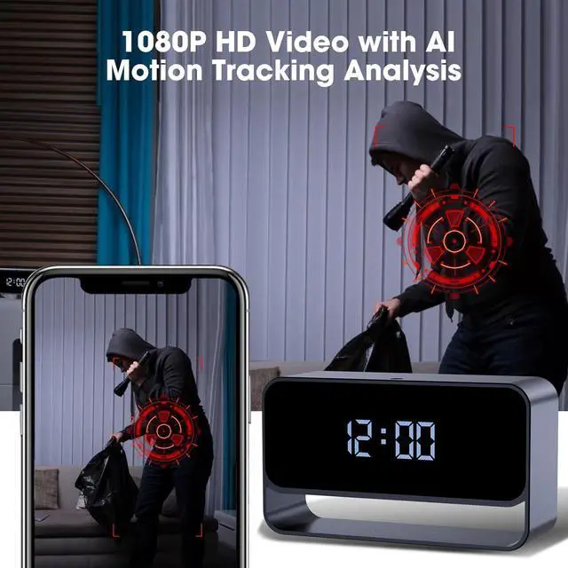 Alt view image 4 of 6 - Hidden Camera Clock, FHD 1080P Wireless Secret Cam, WiFi Nanny Cam, Strong Night Vision, Small Discreet Cam for Home Indoor Security