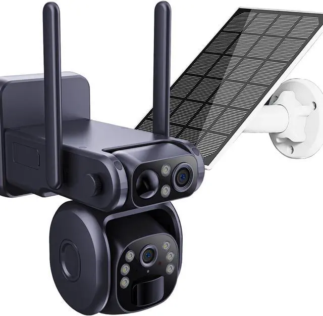 Main image of 4G Low-Powered Solar Security Camera Outdoor, 2K No WiFi Dual Lens Linkage Security Cameras for Home Security, 2-Way Talk Cameras with PIR Motion Detection, Color Night Vision, IP66 (Black)
