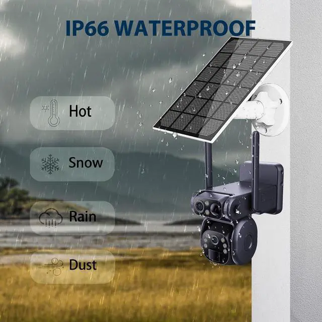 Alt view image 4 of 7 - 4G Low-Powered Solar Security Camera Outdoor, 2K No WiFi Dual Lens Linkage Security Cameras for Home Security, 2-Way Talk Cameras with PIR Motion Detection, Color Night Vision, IP66 (Black)