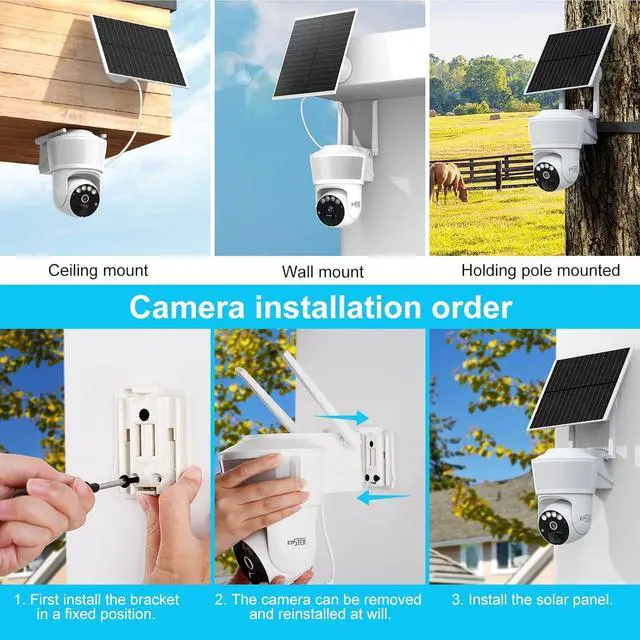Alt view image 4 of 7 - ENSTER 4G LTE Cellular Solar Security Camera, No WiFi Solar Powered Floodlight Camera 10000mAh Outdoor Security Camera Wireless with SIM Card, 360° PTZ, Color Night Vision, Siren Alarm