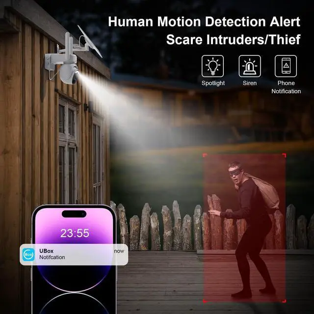 Alt view image 5 of 7 - No WiFi Security Camera, Wireless Camera No Internet Needed, 2K 360° View Solar Cameras for Home Security, Color Night Vision, PIR Motion Sensor, 2 Way Talk, Phone App Alert, (US Version), 2 Pack