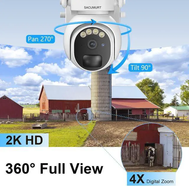 Alt view image 4 of 7 - No WiFi Security Camera, Wireless Camera No Internet Needed, 2K 360° View Solar Cameras for Home Security, Color Night Vision, PIR Motion Sensor, 2 Way Talk, Phone App Alert, (US Version), 2 Pack