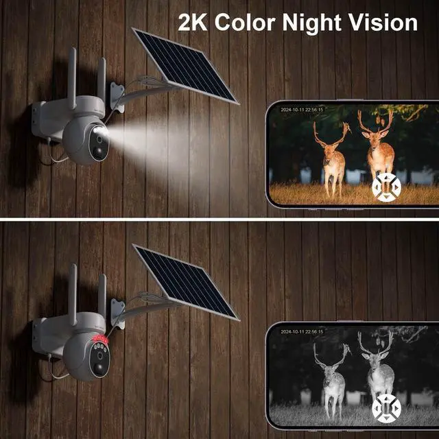 Alt view image 7 of 7 - No WiFi Security Camera, Wireless Camera No Internet Needed, 2K 360° View Solar Cameras for Home Security, Color Night Vision, PIR Motion Sensor, 2 Way Talk, Phone App Alert, (US Version), 2 Pack
