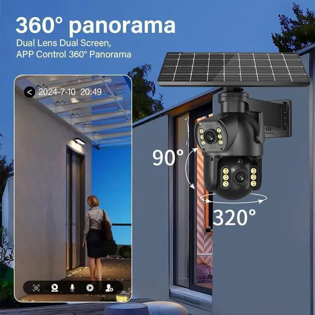 Alt view image 5 of 7 - 4G LTE Cellular Security Camera Dual Lens 360°PTZ 4K/8MP Solar Camera Outdoor Wireless Cameras for Home Security Camera (8MP No Card)