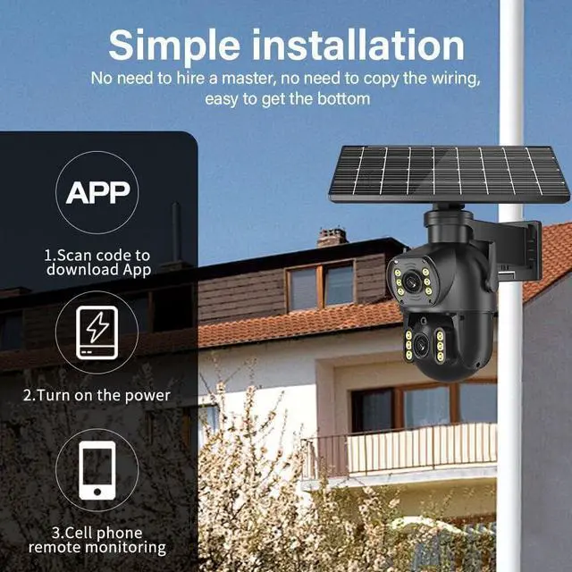 Alt view image 7 of 7 - 4G LTE Cellular Security Camera Dual Lens 360°PTZ 4K/8MP Solar Camera Outdoor Wireless Cameras for Home Security Camera (8MP No Card)