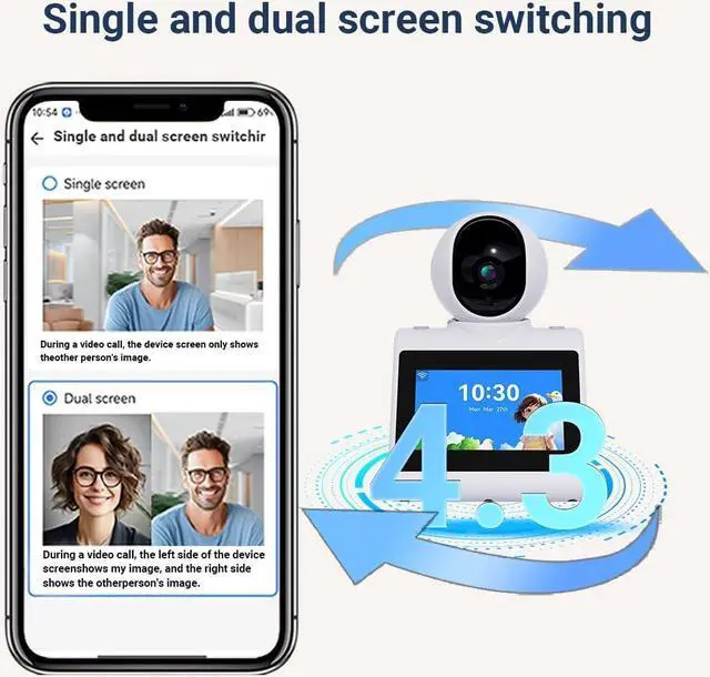 Alt view image 3 of 7 - 4MP Two Way Voice/Video Camera with 4.3inch Big Screen,Indoor Security Camera with Phone App,Nanny Camera,Dog Camera,pet Camera,Monitor for Baby/Elder/Nanny/Dog/pet
