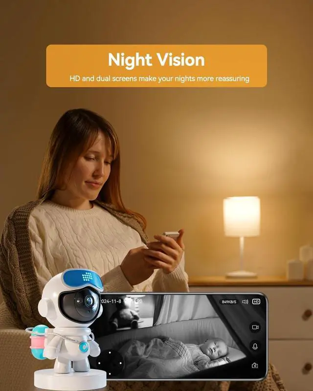 Alt view image 6 of 7 - 360° Indoor Security Camera,Cameras for Home Security,Ideal for Baby Monitor/Pet Camera/Home Security,Starlight Color Night Vision APP Control with 64G TF Card (Blue)