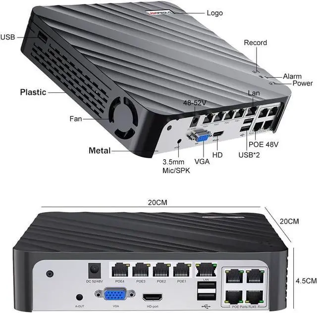 Alt view image 2 of 6 - Gadpiparty 4K Network Video Recorder for Security Camera System Support 4K/5MP/4MP PoE IP Camera H.265 PoE NVR Face Car Detection (Black 8CH)