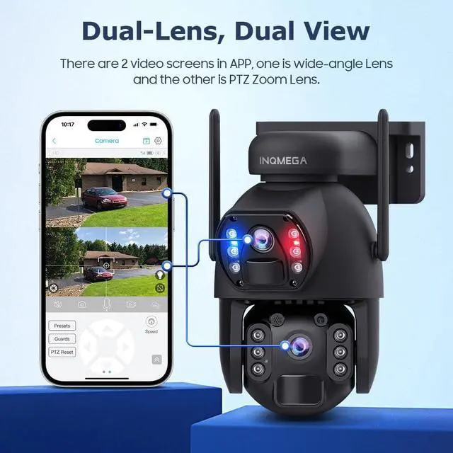 Alt view image 2 of 7 - INQMEGA 6MP Dual-Lens Solar Camera Outdoor, 4G LTE Cellular Surveillance Camera with Color Night Vision, PIR Motion Sensor, (2.4G WiFi)