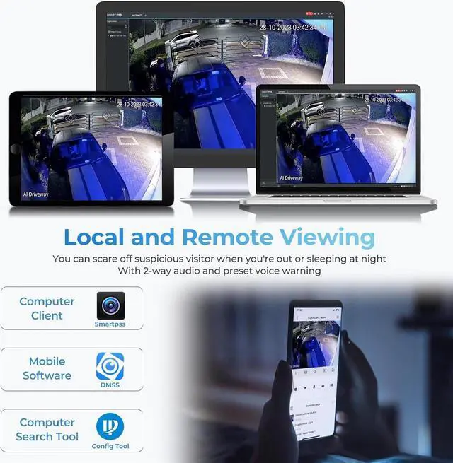 Alt view image 7 of 7 - UltraHD 8MP Outdoor IP POE Camera, DMSS APP, 4K @30fps, TiOC Active Deterrent, 98ft Dual IR Color Vision F1.0, Indoor Network Camera, SMD4.0, 2-Way Audio, Vehicle & Human Detection, IVS, IP67, AI SSA
