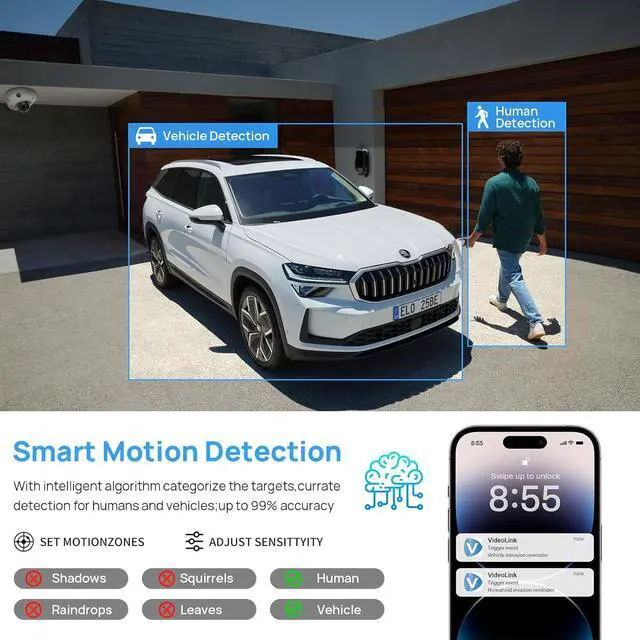 Alt view image 4 of 7 - Gadpiparty VIKYLIN 8 Channel Security Camera System 2TB HDD, Full Function 4 x 4K 8MP Commercial Full Color Turret PoE IP Cameras, 98ft Full Color/IR Night Vision,Built-in Mic, Smart Dual Light, IP67