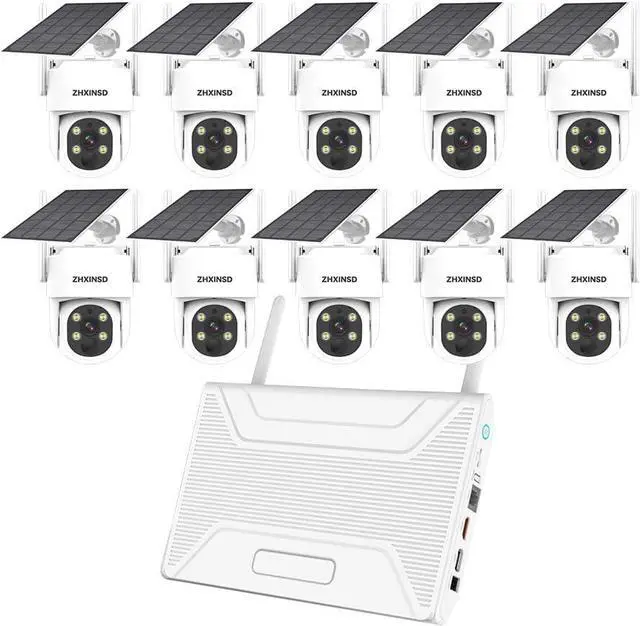 Main image of Gadpiparty PTZ Security Cameras Wireless Outdoor Solar Powered, Pan Tilt 360 View 10 CH Ultra 2K Home Security Camera System with 10 Cameras Human Detection Two Way Audio Color Night Vision 64G Stora