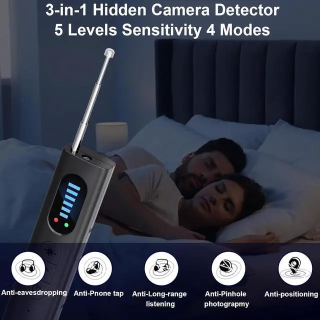 Alt view image 5 of 7 - Japanese Technology Hidden Camera Detectors,Spy Camera Finder,Portable Hidden Bug and Camera Detector,5 Levels Sensitivity 4 Modes,Wireless Rechargeable for Home,Car,Office,Hotel,Travel