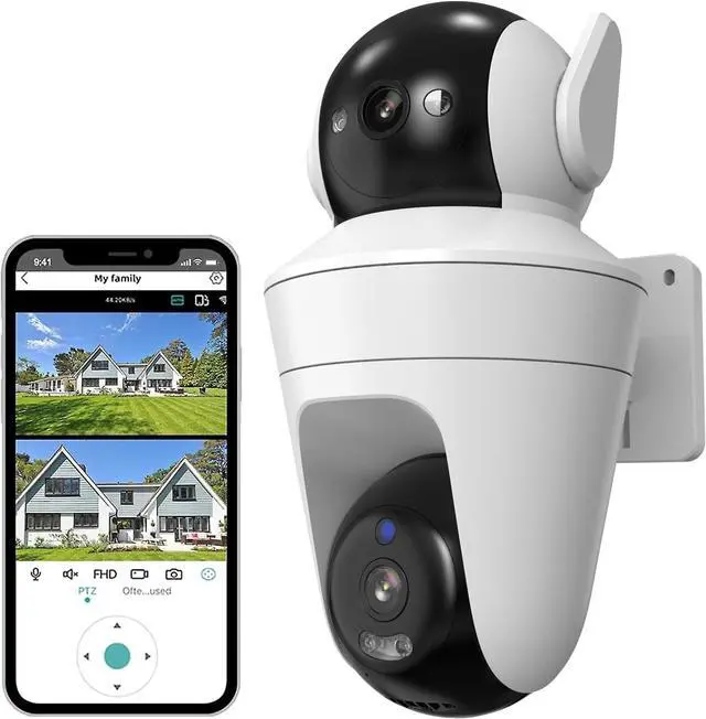Main image of 5MP Outdoor Security Camera Dual Lens, 2.4Ghz WiFi Camera for Home Security, 360°PTZ 2.5K Surveillance Camera with Motion Detection Tracking/2-Way Audio/Color Night Vision/Wired/Waterproof(White)