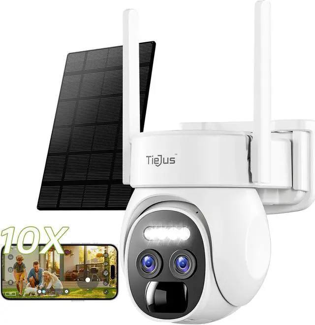 Alt view image 2 of 7 - [10X Zoom Dual Lens Security Cameras Wireless Outdoor, 360° PTZ Solar Cameras for Home Security Outside, 2K Color Night Vision, Motion Alarm