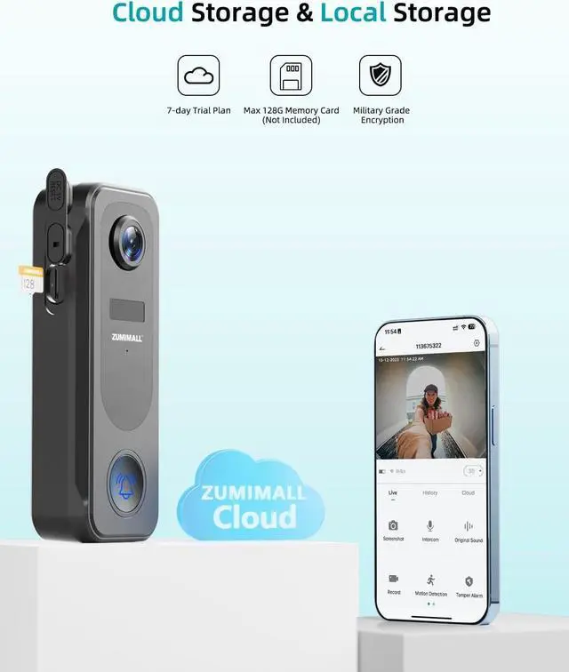 Alt view image 7 of 7 - ZUMIMALL Security Cameras Wireless Outdoor, 2K Solar Cameras for Home Security with Doorbell Cam, Color Night Vision, Spotlight & Siren, AI Detection, IP66, Free Loop Recording, 2.4G WiFi Only