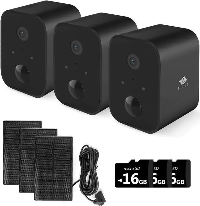 Main image of Z-Edge Security Cameras Wireless Outdoor with Solar Panel Cameras for Home Security, 1080P, Home Camera with Night Vision, 3 Pack, Black, SW03