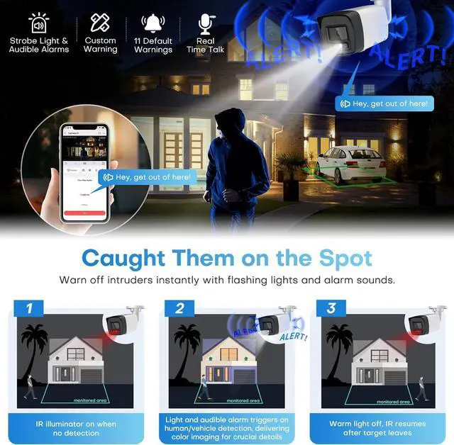 Alt view image 3 of 7 - 4K Outdoor Bullet PoE Camera - 8MP Active Deterrent IP Camera, Smart Color Night (98ft), 2-Way Audio, Human/Vehicle Detection, Full Metal IP67, 127° Wide Angle, 120dB WDR, Hik-Connect/SADP