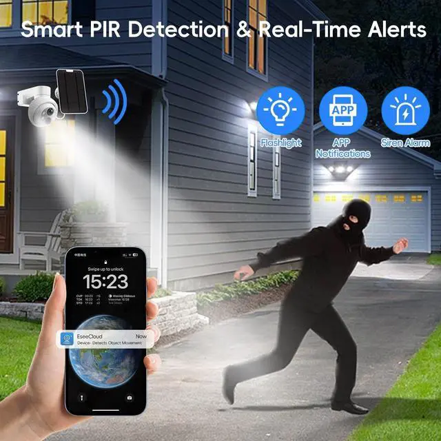 Alt view image 3 of 7 - Gadpiparty MMQ 2.5K Wireless Solar Security Camera System, 10CH 4MP HD Solar Camera, 6Pcs PTZ Solar Camera Outdoor WiFi, Home Surveillance Cameras Worked with Alexa, PIR Detection, Two Way Talk, 12