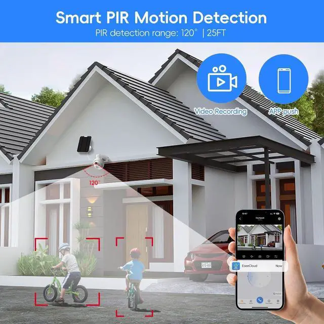 Alt view image 5 of 7 - Gadpiparty MMQ 2.5K Wireless Solar Security Camera System, 10CH 4MP HD Solar Camera, 6Pcs PTZ Solar Camera Outdoor WiFi, Home Surveillance Cameras Worked with Alexa, PIR Detection, Two Way Talk, 12