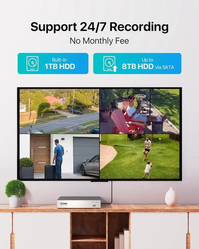 Alt view image 5 of 7 - Gadpiparty ZOSI 3K Lite Security Camera System with AI Human Vehicle Detection,H.265+ 8CH HD TVI Video DVR Recorder with 8X HD 1920TVL 1080P Indoor Outdoor Weatherproof CCTV Cameras,Remote Access,1TB