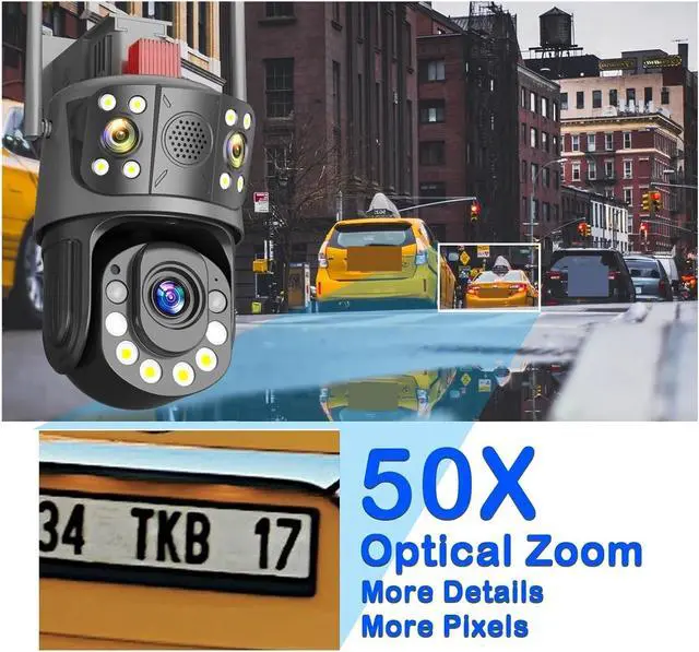 Alt view image 3 of 7 - 50x Optical Zoom Surveillance Camera WiFi 12MP 6K Three Screens Outdoor 360° Wireless Smart Video Security IP Cameras CCTV(E/U,12MP Add 128G Card)