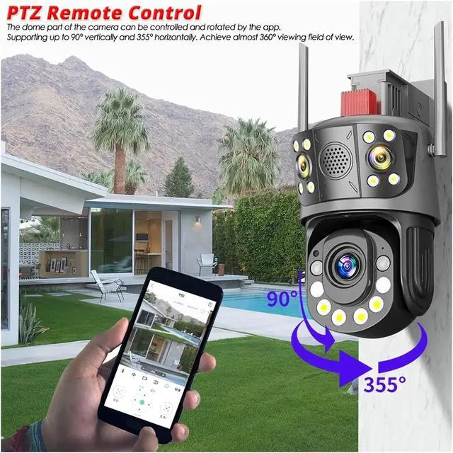 Alt view image 5 of 7 - 50x Optical Zoom Surveillance Camera WiFi 12MP 6K Three Screens Outdoor 360° Wireless Smart Video Security IP Cameras CCTV(E/U,12MP Add 128G Card)