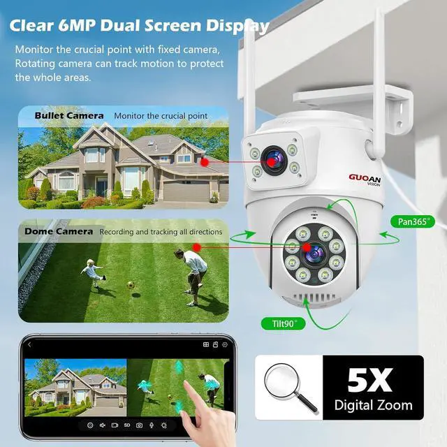Alt view image 2 of 7 - 6MP Dual Lens Security Camera Outdoor Wireless Camera for Home Security