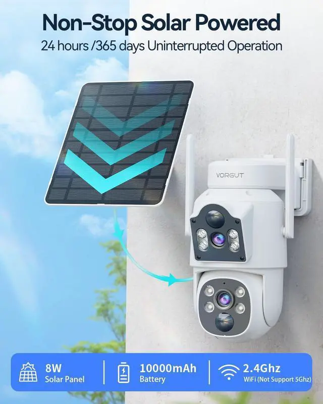 Alt view image 3 of 7 - Gadpiparty Solar Security Camera System Wireless Outdoor, 2K Dual Lens (3MP+3MP) Home Security Camera System Outside, 2.4G/5G WiFi, 355° PTZ, Human Detection Alarm, 16CH 12'' Monitor NVR (500G HDD)