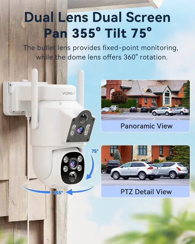 Alt view image 4 of 7 - Gadpiparty Solar Security Camera System Wireless Outdoor, 2K Dual Lens (3MP+3MP) Home Security Camera System Outside, 2.4G/5G WiFi, 355° PTZ, Human Detection Alarm, 16CH 12'' Monitor NVR (500G HDD)