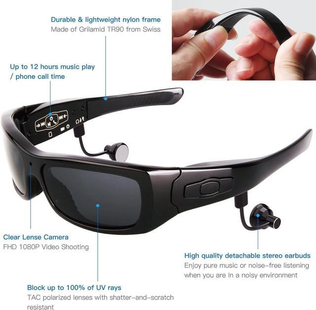 Alt view image 2 of 7 - Full HD 1080P Camera Glasses with Bluetooth Headset Wearable Camera for Android Smartphone Polarized Sunglasses UV400