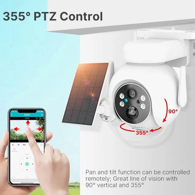 Alt view image 5 of 7 - 4MP Security Cameras Outdoor, PTZ Camera, Solar Security Camera Outdoor with Solar Panel, Solar Powered with Color Night Vision