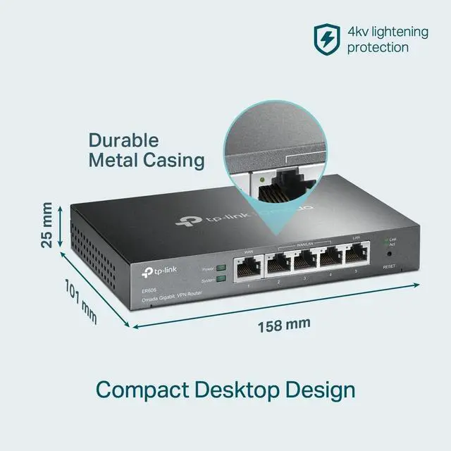 Alt view image 2 of 6 - TP-Link ER-605 Gigabit VPN Router | Load Balancing | Dual WAN Ports | SPI Firewall | Bandwidth Management | IPsec, PPTP, L2TP VPN | Business Network Security | Easy Setup | Cloud Monitoring, W/Cloth