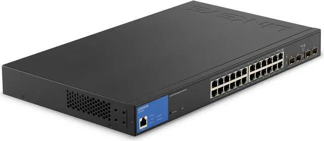 Main image of Linksys 24 Port Gigabit Managed Network Switch with 4 x 1Gb Uplink SFP Slots - PoE / PoE+ Ports, QoS, Static Routing, VLAN, IGMP Features - Metal Housing, Desktop or Wall Mount - LGS328PC