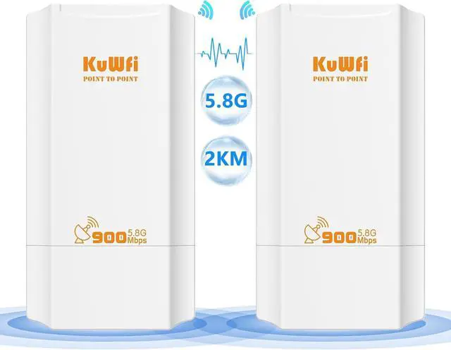 Main image of KuWFi 5.8G Wireless Network Ethernet Bridge, Long Range Transmission WiFi Access Point Outdoor AP CPE Kit IP65 Waterproof Point to Point WiFi Bridge for Extend starlink Router Signal 2-Packs