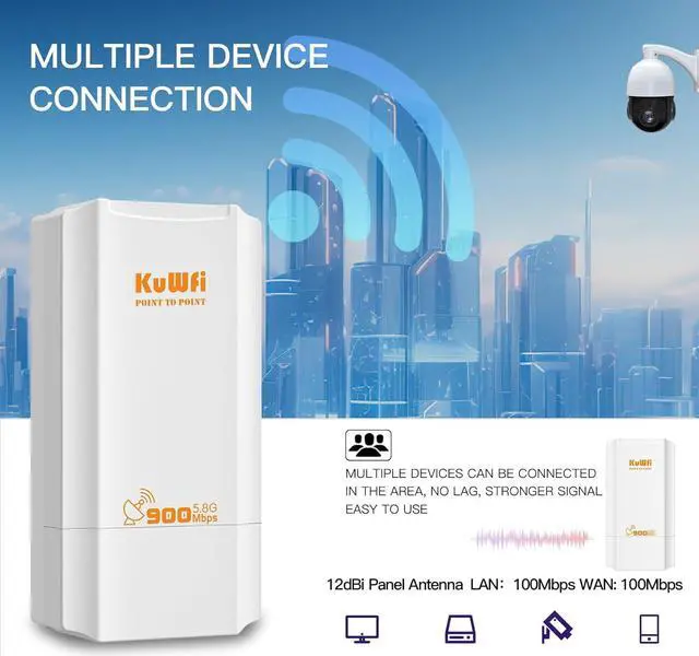 Alt view image 2 of 7 - KuWFi 5.8G Wireless Network Ethernet Bridge, Long Range Transmission WiFi Access Point Outdoor AP CPE Kit IP65 Waterproof Point to Point WiFi Bridge for Extend starlink Router Signal 2-Packs