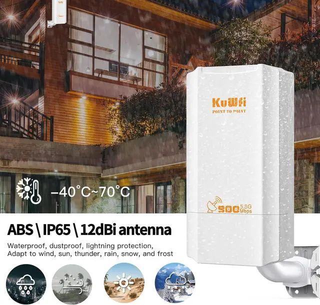 Alt view image 6 of 7 - KuWFi 5.8G Wireless Network Ethernet Bridge, Long Range Transmission WiFi Access Point Outdoor AP CPE Kit IP65 Waterproof Point to Point WiFi Bridge for Extend starlink Router Signal 2-Packs