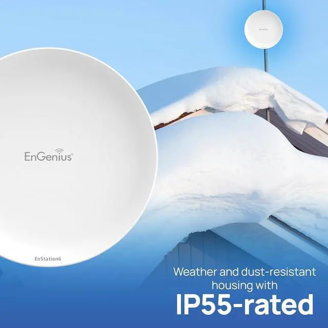 Alt view image 3 of 7 - EnGenius EnStation6 Outdoor Wi-Fi 6 Wireless Bridge, 5GHz, 1200 Mbps, 2x2 MIMO, 19 dBi Antenna, 26 dBm, IP55, Long-Range Point-to-Point Up to 18km, Gigabit Port, Weatherproof