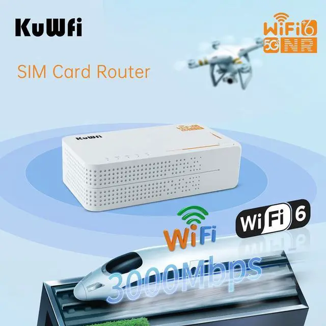 Alt view image 7 of 7 - KuWFi 5G Router with Sim Card Slot, Unlocked, AX3600 Wireless 5G Wi-Fi 6 Mobile Hotspot, Dual Band, Gigabit, Portable, 4000mAh Battery & DC Powered