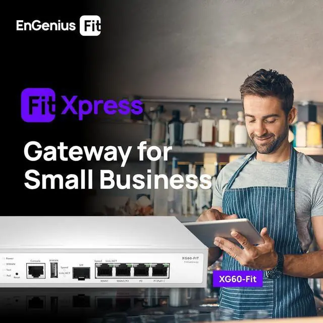 Alt view image 5 of 6 - EnGenius FitXpress XG60-FIT Managed Gateway  Dual-Core 2.1GHz, Dual-WAN GbE, Auto VPN, Load Balancing, WAN Failover, 4X LAN, 1x SFP, USB 3.0, PoE+, Cloud Managed for Small Business