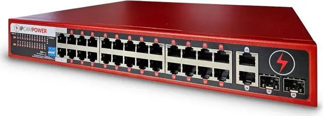 Main image of Unmanaged 24 Port POE Network Switch W/ 2 Gigabit Uplinks, POE+ 30 Watts per Port, 360 Watts Total Budget, UL Listed, TAA Compliant